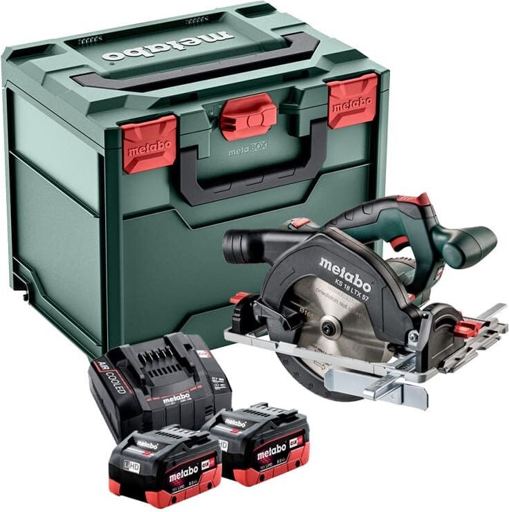 Metabo KS 18 LTX 57 Akku Handkreissäge 18 V 165 mm + 2x Akku 8,0 Ah + Ladegerät + metaBOX ( 601857810 )