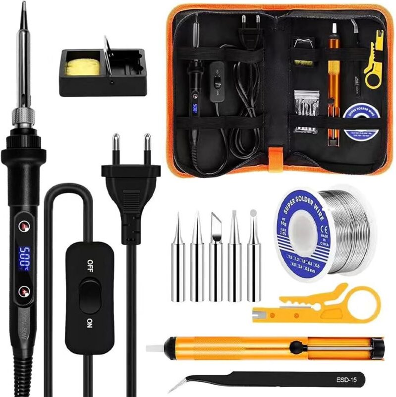 80W Einstellbarer Lötkolben Set mit LCD-Anzeige, Temperaturbereich 180-520°C, Entlötpumpe, 5 Lötspitzen, Lötkolbenstände...