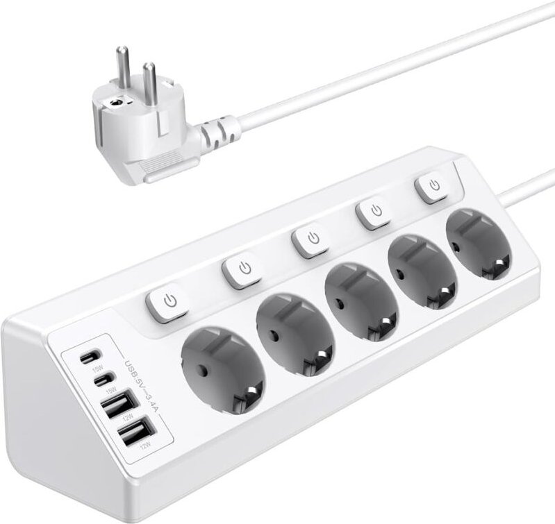 Steckdosenleiste für die Küchenarbeitsplatte, 5-fach Steckdosenleiste mit Schalter, 2 m Verlängerungskabel für Möbel, So...
