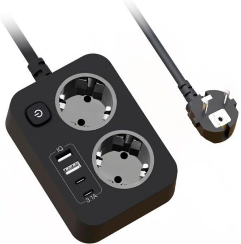 Doppelsteckdosenleiste mit USB-Anschluss, flaches Wandverlängerungskabel mit Schalter, tragbare Mehrfachsteckdosenleiste...