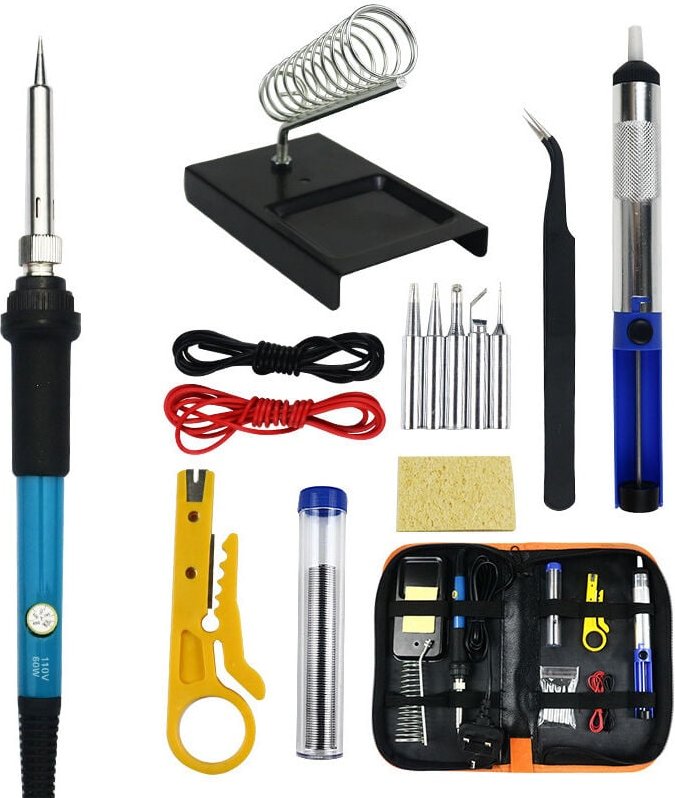 Sjqka - 15-teiliges elektronisches Lötkolben-Set, 60 w Lötwerkzeug mit einstellbarer Temperatur, 5 Lötspitzen, Entlötpum...