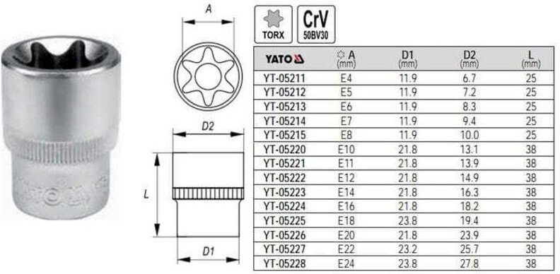 Torx-Stecknuss 1/2'''' e14 YT-05223 Yato