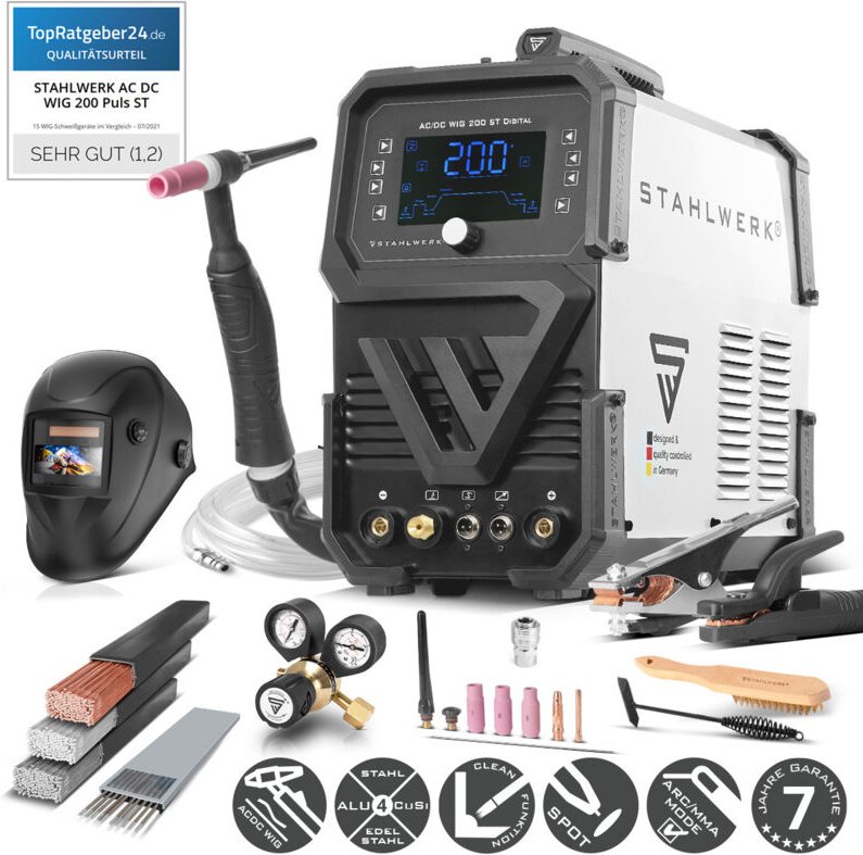 Schweißgerät ac/dc wig 200 st Digital Vollausstattung 200 a wig & mma - Stahlwerk