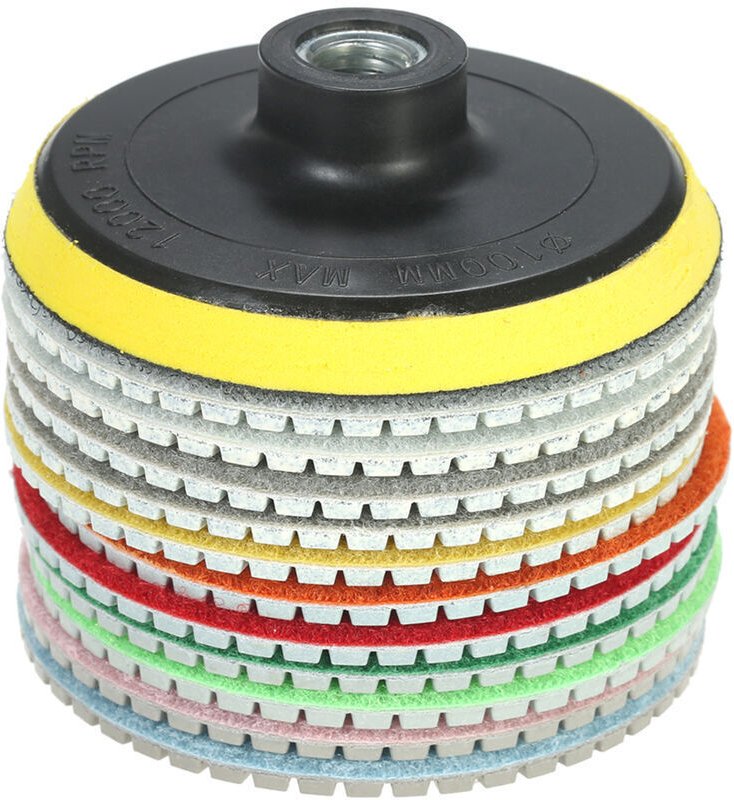 11-teiliges 4-Zoll-Diamantschleifscheiben-Set für Winkelschleifer, inklusive Nasspolierpads, Schleifscheibe + 1 Stütztel...