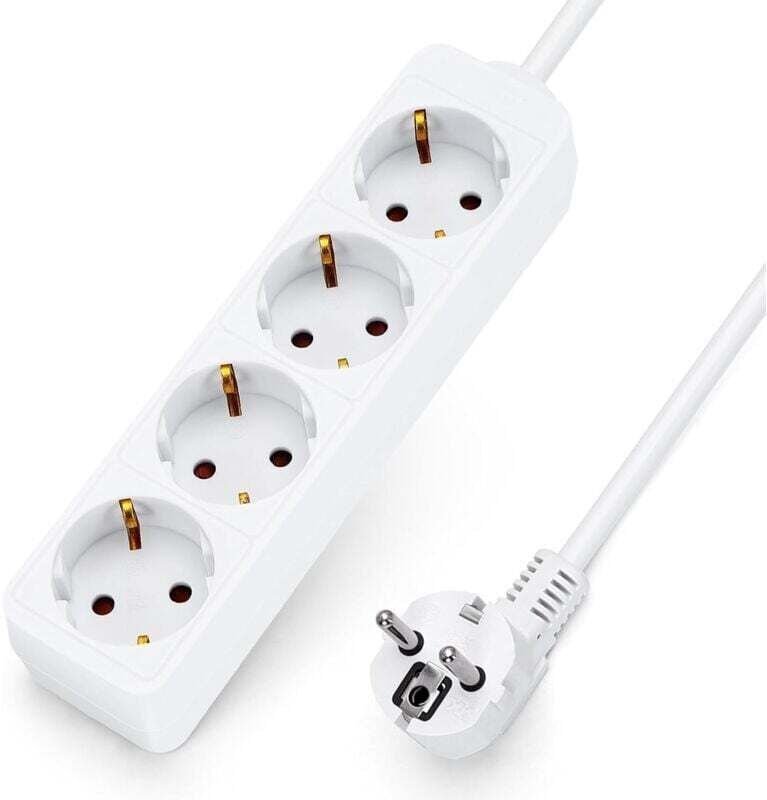 Vtizikl Multiprises 4 Prises Extension D'alimentation de 1 Mètre Câble et Sécurité Enfant Blanc