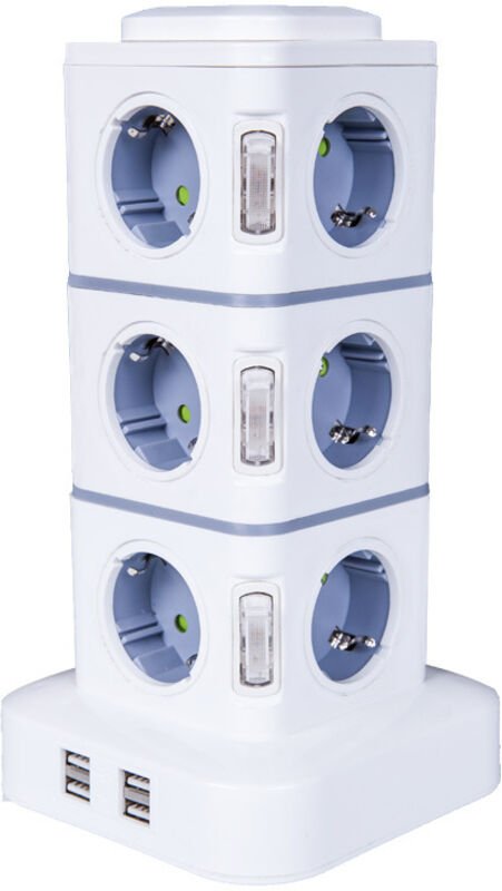 Thumbnail - Steckdosenleistenturm, 12 Steckdosenleisten (2500 W/10 a) mit 4 USB-Anschlüssen, mehrere Steckdosen, vertikaler Steckdos...
