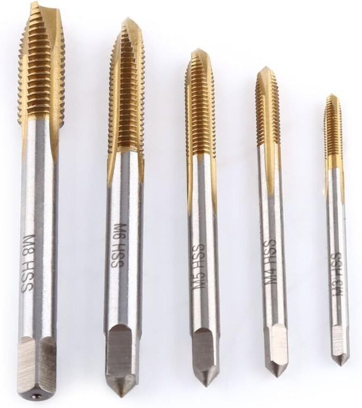 5-teiliges Sortiment an geraden Gewindebohrern, M3, M4, M5, M6, M8, HSS-Stahl, titanbeschichtetes Gewindeeinsatz-Gewinde...