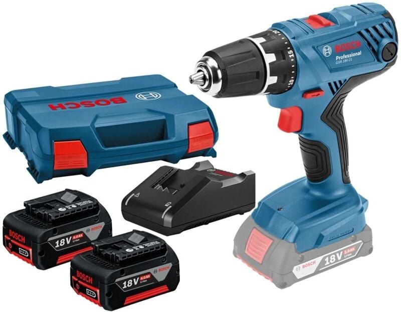 Bosch Akku-Bohrschrauber GSR 18V-21 / 2x 4,0 Ah Akku + Ladegerät in L-Case