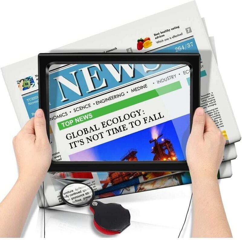 Leselupe mit LED-Licht, 3-fache Vergrößerung, A4, rechteckig, beleuchtete Lupe mit Ständer, Vergrößerungslampe für Büche...