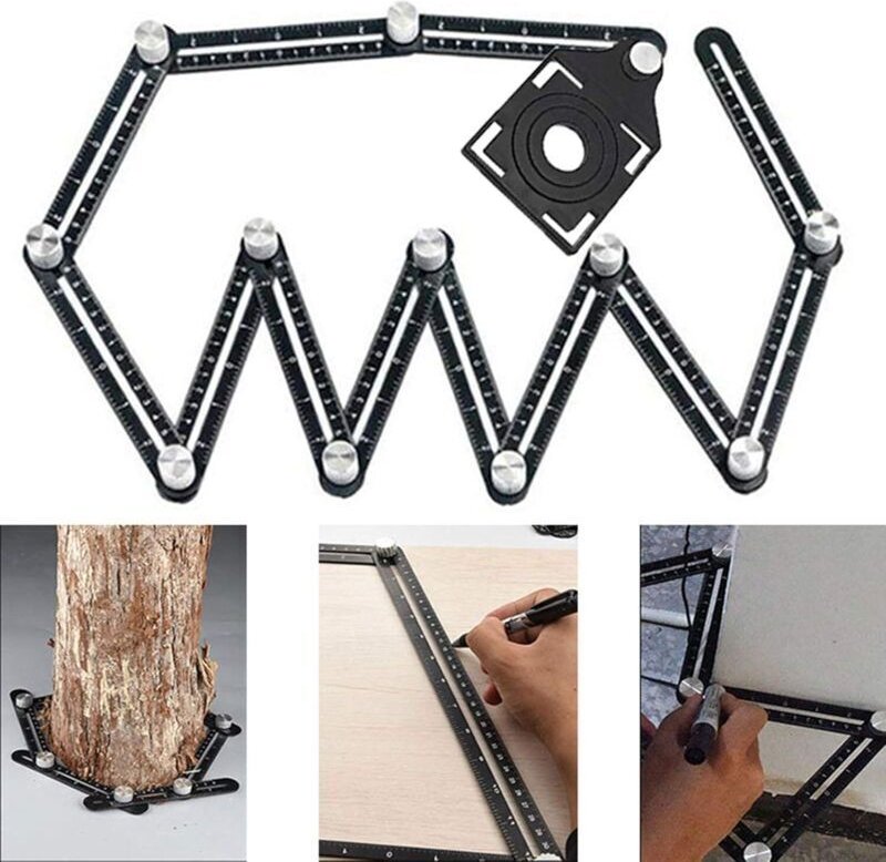 Mehrwinkel-Lineal, 12-seitiges Winkelmessgerät, Fliesenlochmessgerät mit 3 Positionierungsöffnungen, Mehrwinkel-Lineal-U...