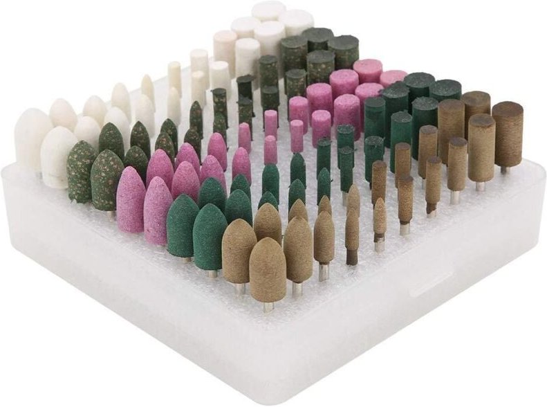 100 Schleif- und Polierköpfe, 3-mm-Schleifscheibe mit Schleifschaft, rote Korund-Feuersteinscheibe, Zubehör für elektris...