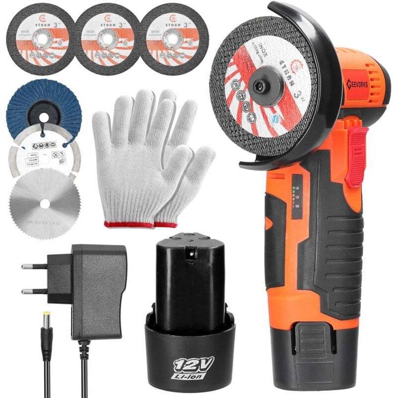 Geevorks Mini-Schleifgerät, 12 V, 19.500 U/min, 75 mm, bürstenlos, 2 Batterien