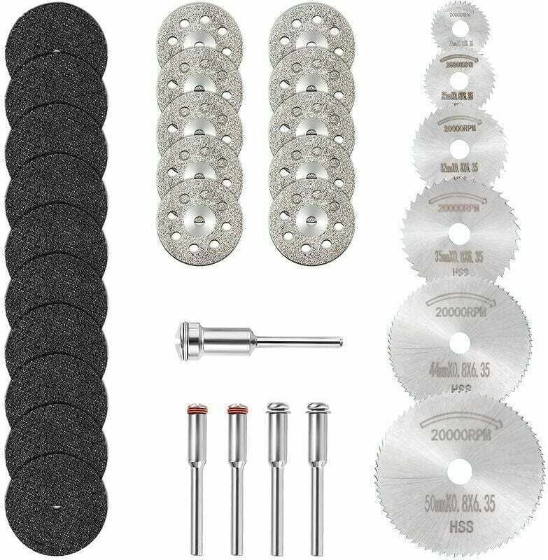 Mini-Diamant-Trennscheibe & Mini-HSS-Kreissägeblatt & Mini-Harz-Trennscheibe (3-mm-Dorne) für Holz, Stein, Metall – Pack...