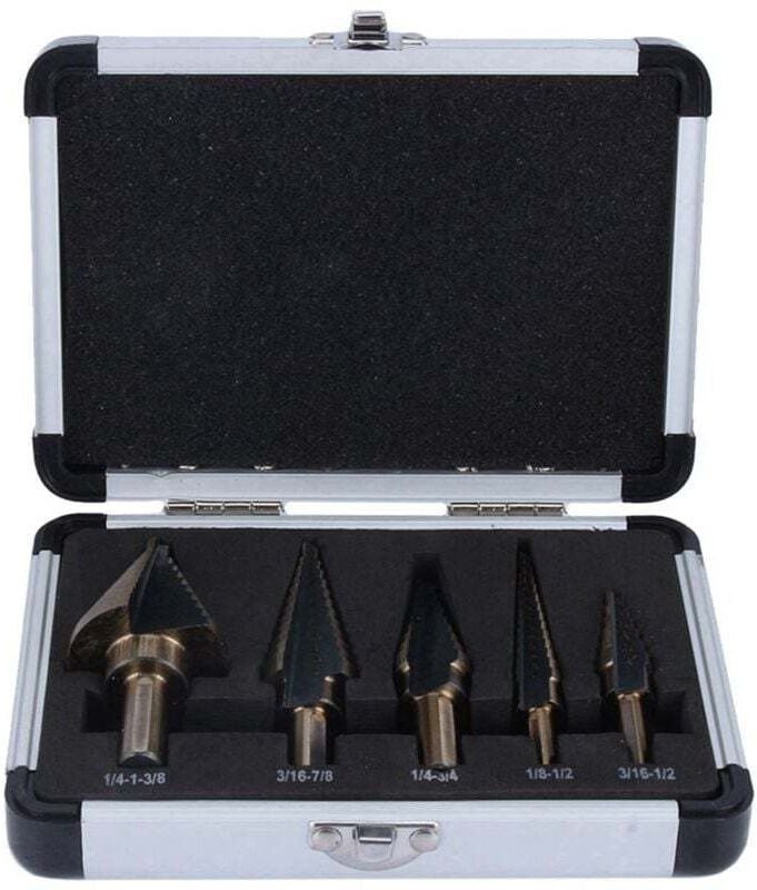 5-teiliges HSS-Stufenbohrer-Set, Kegelbohrer, Stufenbohrer-Set, Elektrowerkzeug mit Aufbewahrungsbox