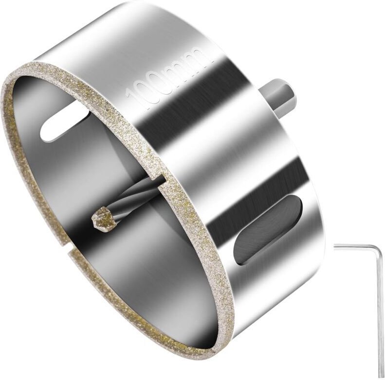 Diamantbohrer, Diamant Lochsäge, 100mm Lochsäge mit Zentrierbohrer, Glasbohrer mit Diamant-Beschichtung Kohlenstoffstahl...