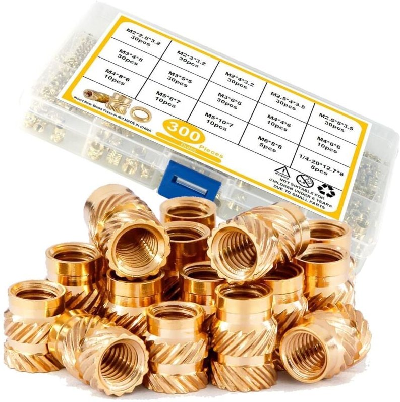 300 Gewindeeinsätze aus duroplastischem Messing in den Größen M2, M2,5, M3, M4, M5 und M6 für Kunststoffteile/3D-Drucker...