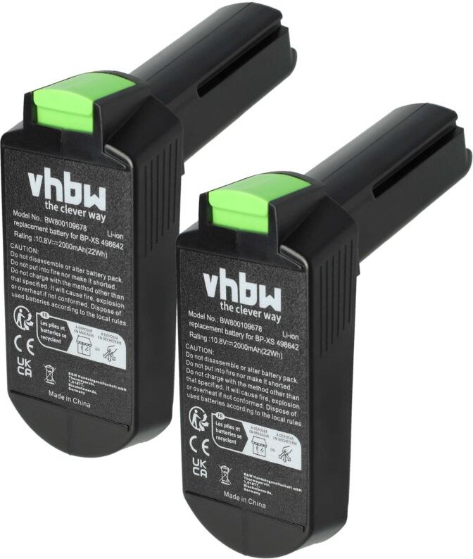 vhbw 2x Akku Ersatz für Festool 564274, 564261, 564535, 564534, BP-XS, 564540 für Werkzeug (2000 mAh, Li-Ion, 10,8 V)