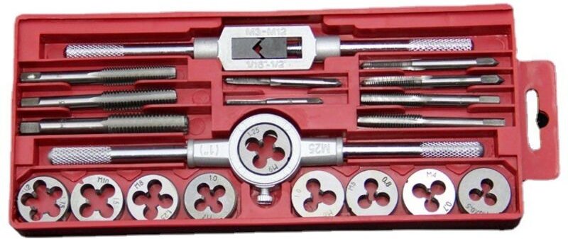 Metrisches Gewindebohrer- und Schneideisen-Set, 20-teilig, M3-M12 Stahlnut-Gewindebohrer-Set, Gewindeschneideisen, Schra...