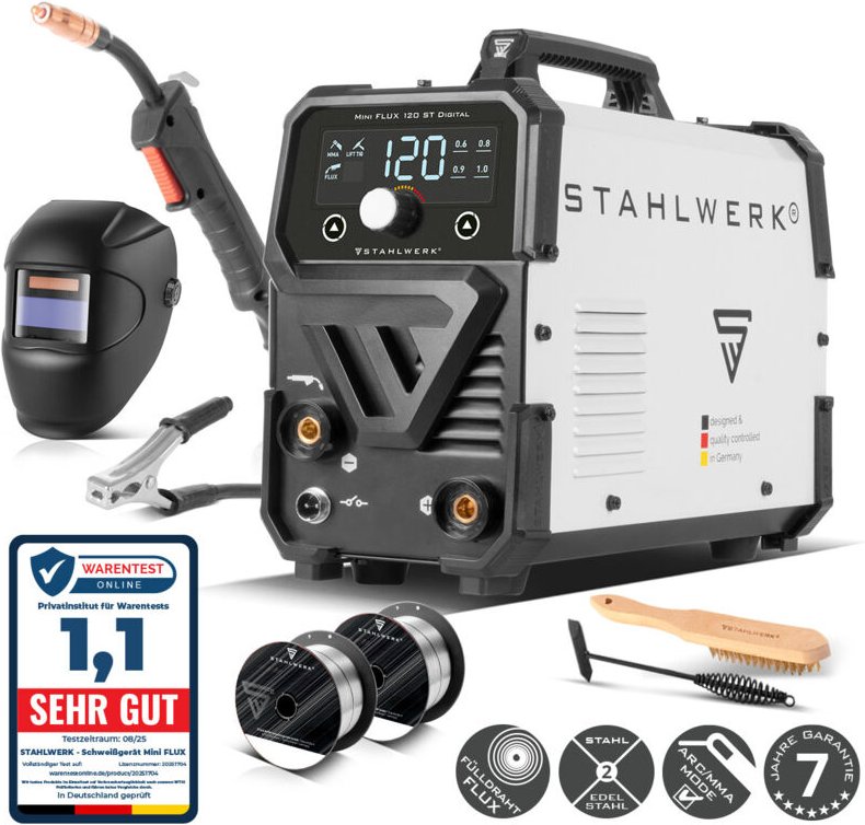 STAHLWERK Schweißgerät FLUX 120 ST Digital Vollausstattung MMA LIFT TIG Funktion