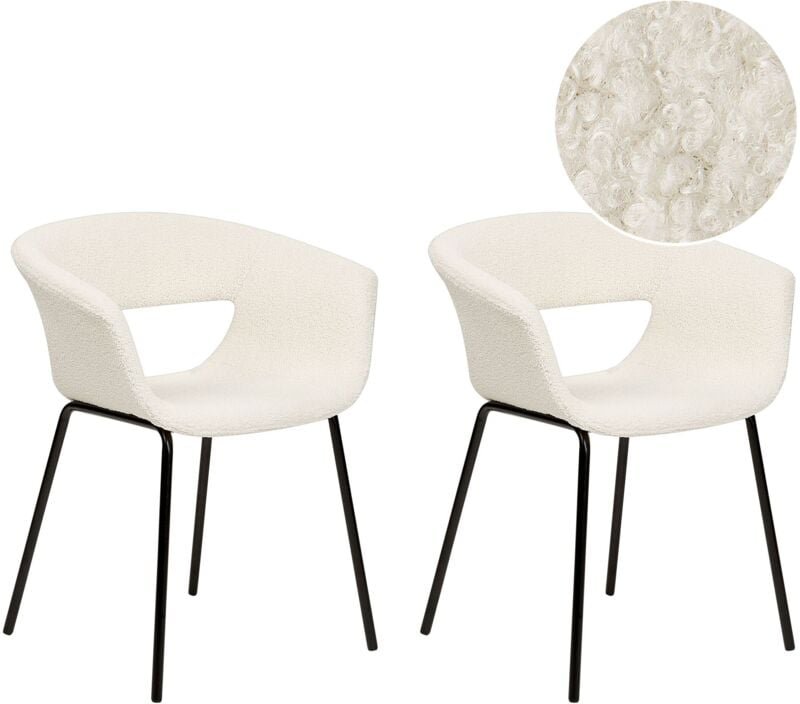 Esszimmerstuhl 2er Set Cremeweiß Bouclé mit Schwarzen Metallbeinen Modernes Design für Esszimmer Essbereich Küche Wohnzi...
