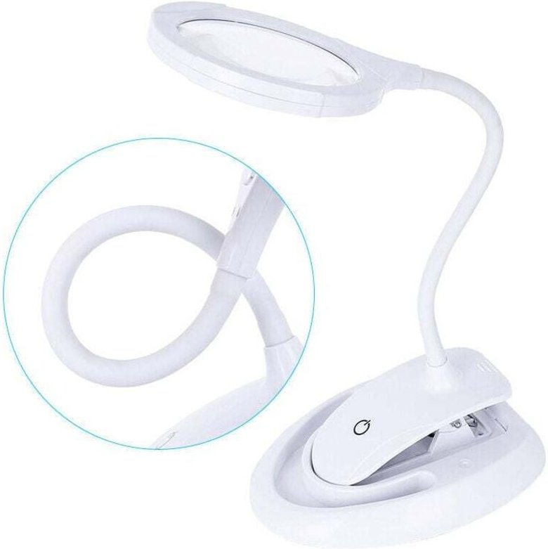 Loupe éclairée, loupe avec lumière, lampe loupe 5x et 10x avec support et pince, lampe loupe de bureau rechargeable et l...