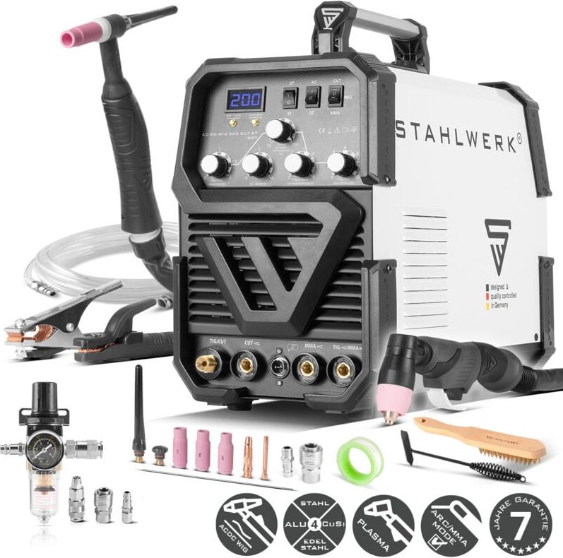 Inverterschweißgerät ac/dc wig 200 Plasma st igbt luftg.3m Einzelgerät m.Zub.