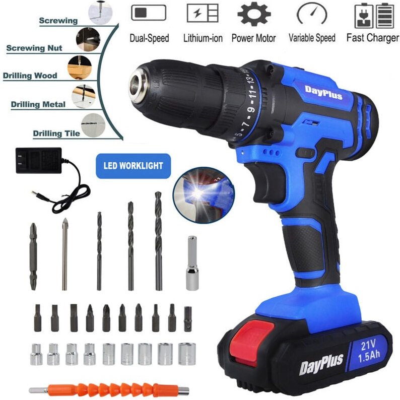 45Nm Bürstenlose Akkuschrauber Mit 2 x 1,5Ah Akkus und Ladegerät, Koffer, 26-tlg. Zubehör-Set