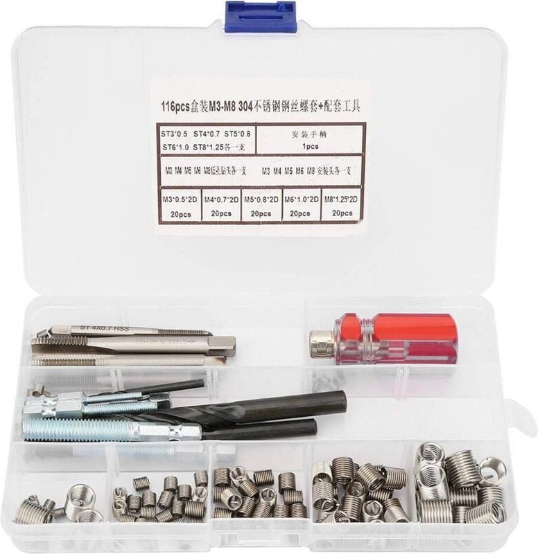 116-teiliges Gewindereparatur-Werkzeugset aus Edelstahl
