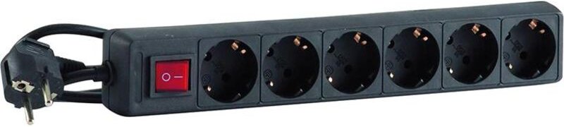 HEDI Sechsfach-Steckdosenleiste, schwarz, mit Schalter