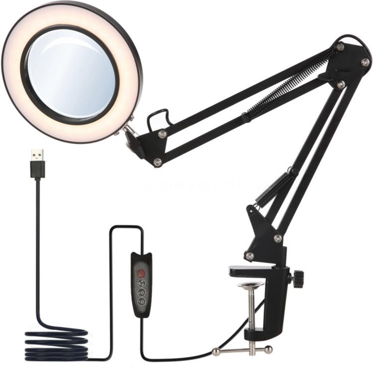Lente d'ingrandimento a LED 10x con braccio articolato, illuminazione a LED integrata, 10 livelli di luminosità, 3 color...