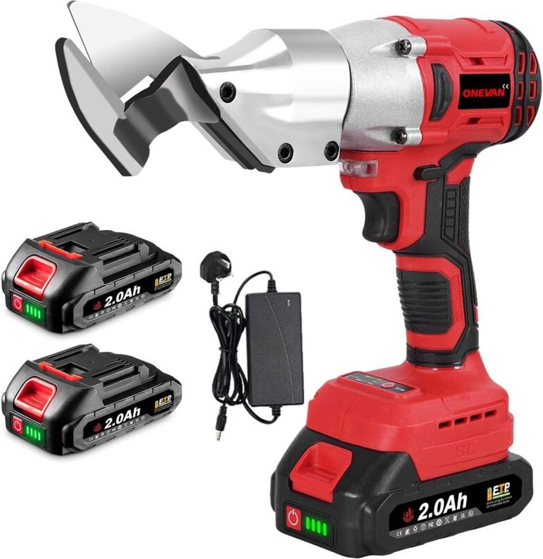 Akku-Blechschere, 700 W bürstenloser Motor, für gerade und gebogene Schnitte in Eisen bis 1,5 mm, 2 x 2,0 Ah Akkus, zum ...