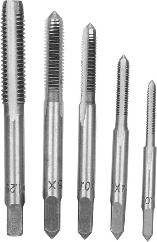 Satz mit 5 HSS-Handgewindebohrern M3 M4 M5 M6 M8 (silber)