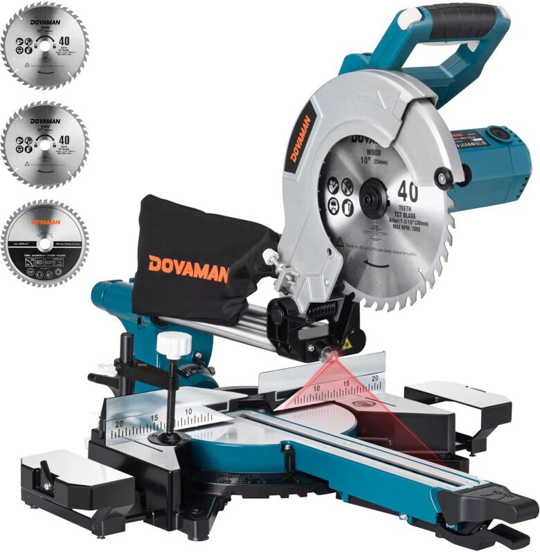 340 mm Kapp- und Gehrungssäge mit Zugfunktion und Laserführung, 3 Hartmetall-Sägeblätter, 45°-Gehrung, 2000 W, 5000/3200...