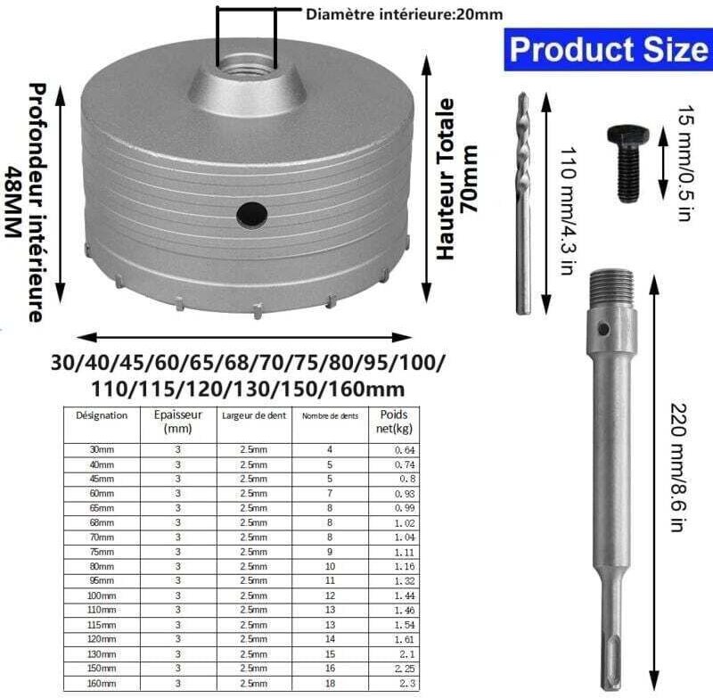 130-mm-Betonlochsäge – 220-mm-SDS-Plus-Schaft für Zement/Ziegel/Wände – Präzises Schneiden – Robuste Stahlkonstruktion –...