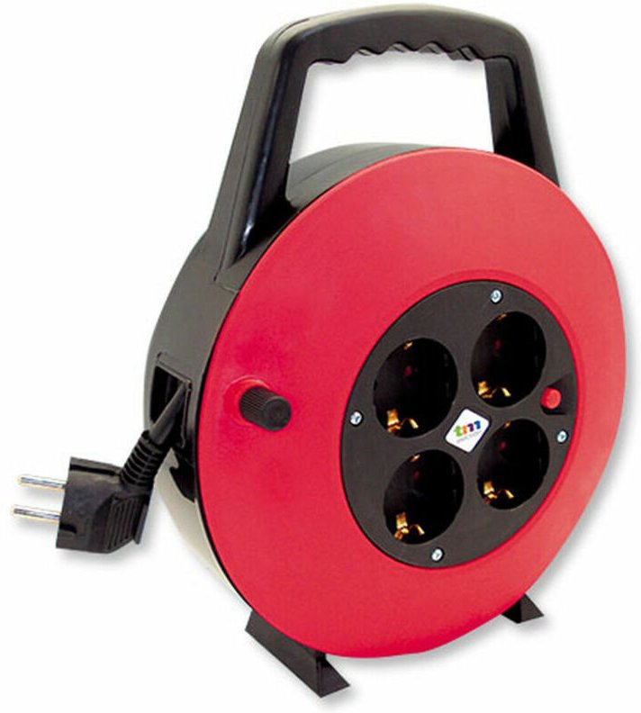 TM Electron TMUAD215 - - - - - - - - - - Kabel auf einer Aufrollspule - 15 Meter mit 4 Steckdosen, rot