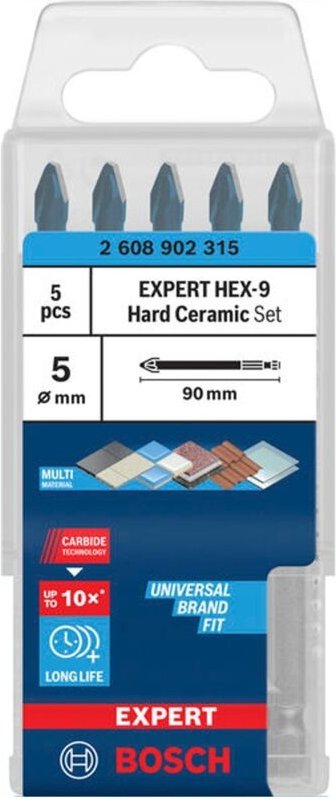 Bosch EXPERT Bohrer-Set HEX-9 Hard Ceramic, 5 x 90 mm, 5-tlg.