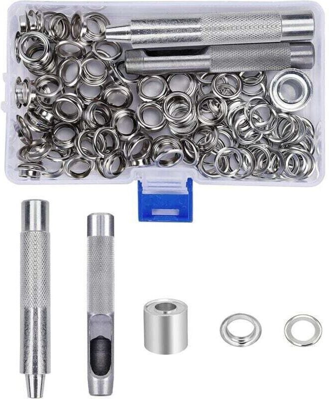 10-mm-Ösen-Set, Metallösen mit Aufbewahrungsbox für Segeltuch, Planen, Zelte, Vorhangreparatur, 123-teilig.