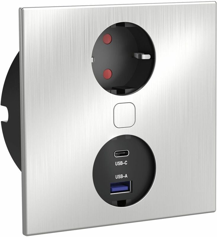 Thumbnail - HPF - Einbausteckdose Duplex-Q, 1 Stk. Schukosteckdose, + USB-Charger, Edelstahl