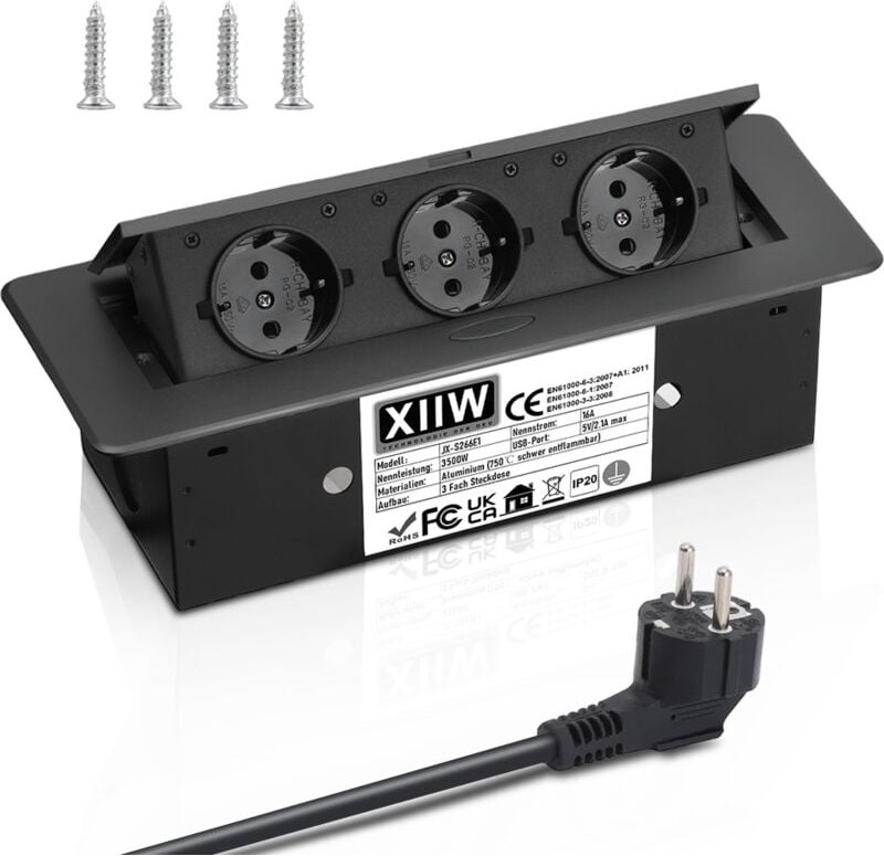 Aluminium Versenkbare Steckdose,Tischsteckdose Versenkbar,3 Fach Versenkbare Einbausteckdose Mit 1,8m Kabel Für Konferen...