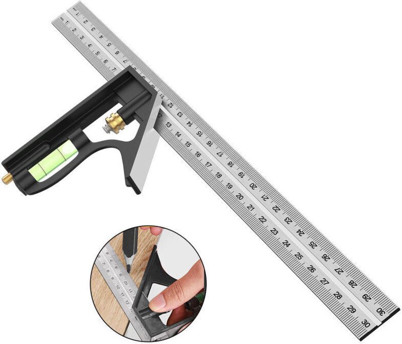 Kombinationswinkelmesser, 300 mm Edelstahl-Kombinationswinkel mit Wasserwaage und praktischem Schnurzieher, ideal zum Me...