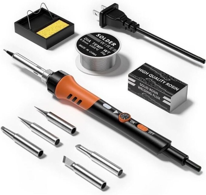 Lötkolben-Set mit einstellbarer Temperatur – 9-in-1 mit 5 Spitzen, Lötdrahthalter zum Löten und Reparieren