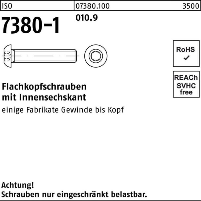 ISO 7380-1 Flachkopfschraube VG M4x40 Stahl 10.9 blank Innensechskant 500 Stk