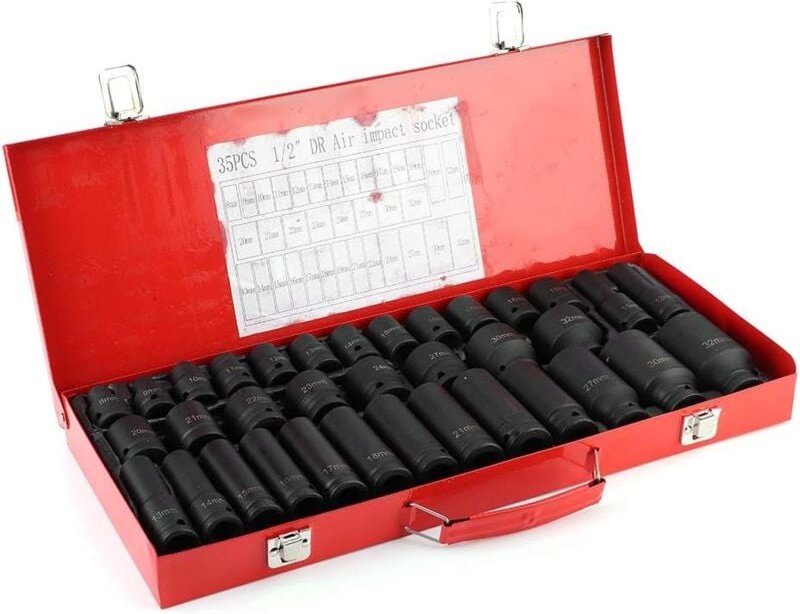 Ej.Life Schlagschrauber Nüsse 35-tlg 1/2 Zoll Drive 8-32 mm CR-MO Stahl Sechskant Nuss Schlagnuss Chrom-Vanadium-Stahl m...