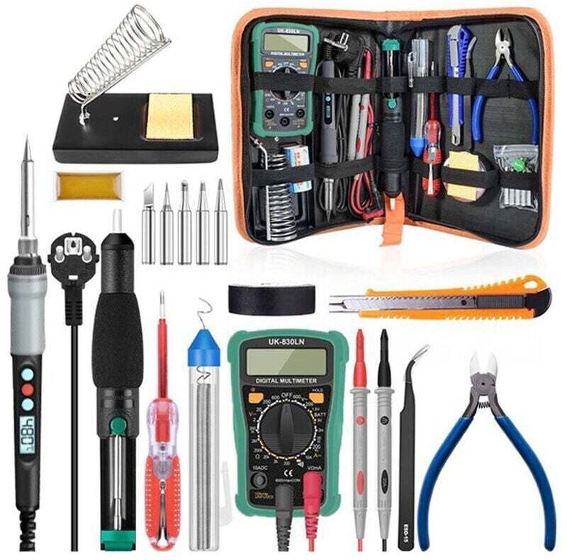 Elektrisches Lötset (60 W) mit Digitalanzeige, 18-teilig, einstellbare Temperatur von 100 °C bis 480 °C, inklusive Multi...