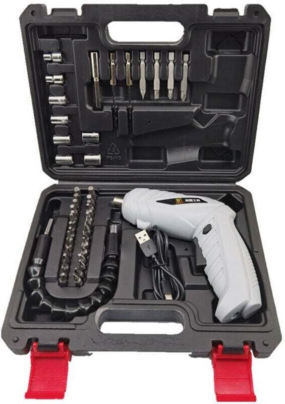 1 Komplettes 3,6-V-Akku-Schrauber-Set mit Zubehör für Heimwerkerarbeiten und Reparaturen, XU, Grau, 47-teilig (Griff nic...