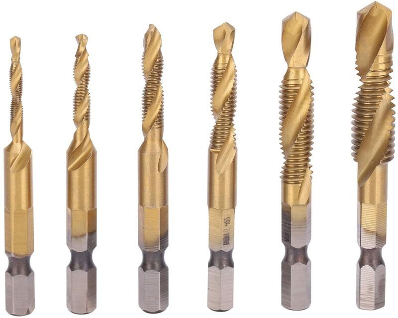 Csparkv - 6 Stück) Gewindebohrer-Kombinations-Bit-Set, HSS-Spiral-Sechskantschaft-Kombinations-Gewindebohrer-Bit, Sechsk...