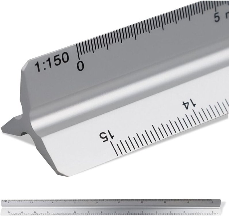 30 cm großes Dreiecks-Architektenlineal Maßstab: 1:20-1:25-1:50-1:75-1:10 Material: Aluminium Skalimeter (Dreißig) - Ccy...