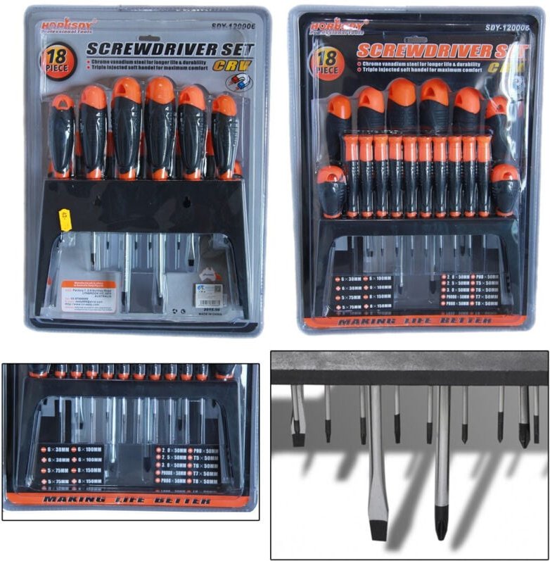 Trade Shop Traesio - Trade Shop - kit set 18 schraubendreher schraubendreher mit wandhalterung fest kreuzschlitz crv SDY...