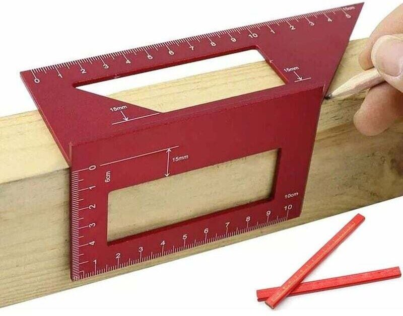 ZVD - Aluminiumlegierung, Holzbearbeitungsquadrat, T-Regel, 45/90-Grad-Winkellineal, Winkelmesser, Messgerät mit 2 Holzb...
