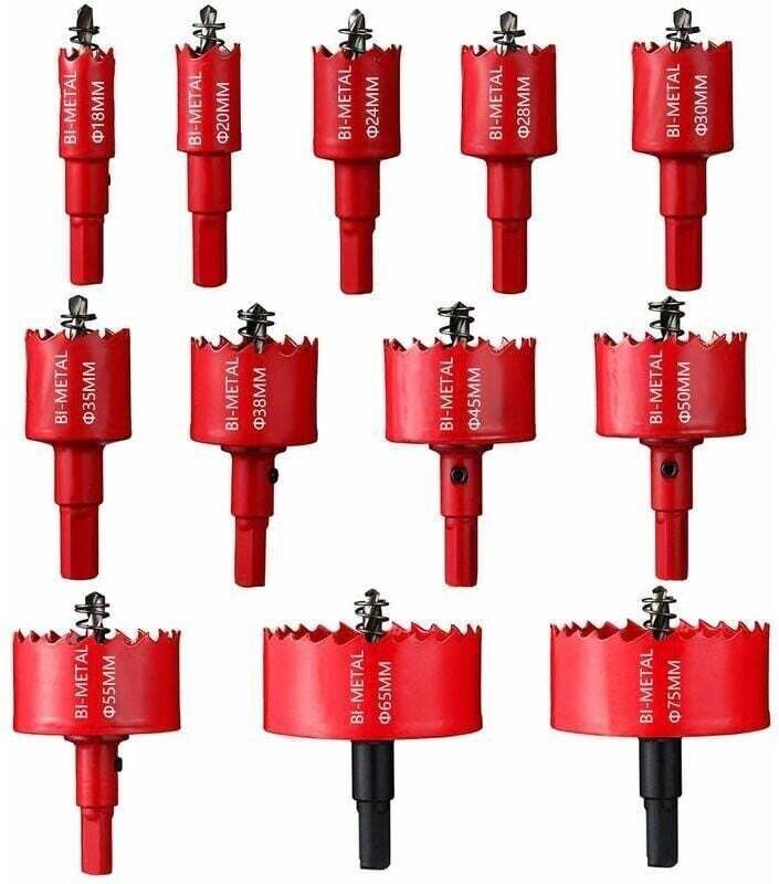 Set mit 12 großen Bimetall-Lochsägen zum Bohren von Platten, Kunststoff, Rohren, Holz, Faserplatten und Weichmetallen (1...